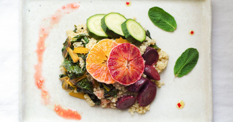Orange and mint-marinated quinoa + steamed vegetables {vegan + gluten free}
