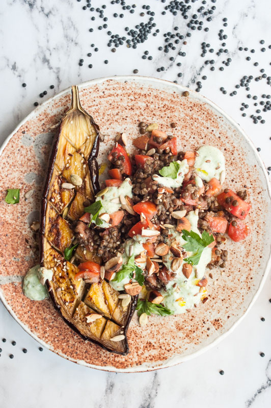Marta's Plants - Black lentil salad with roasted eggplant and tzatziki {vegan + gluten free}