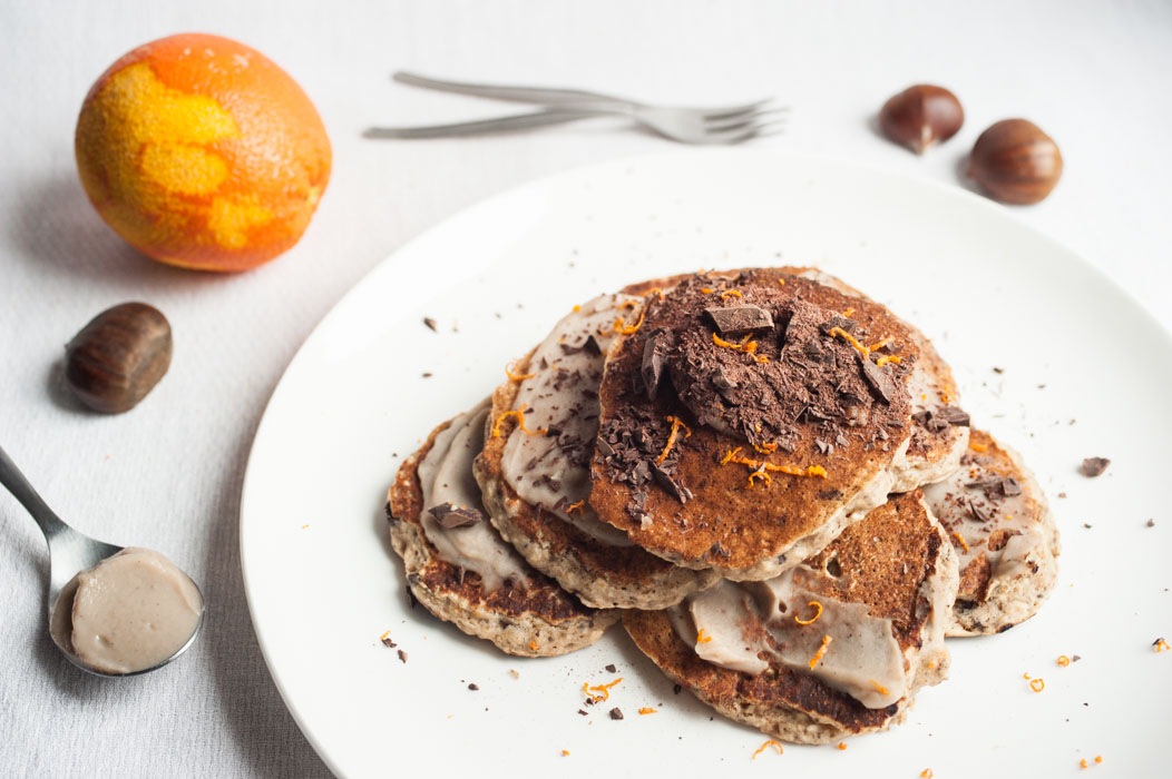 Perfectly fluffy chocolate and orange pancakes w/ chestnut spread {vegan} - Marta's Plants