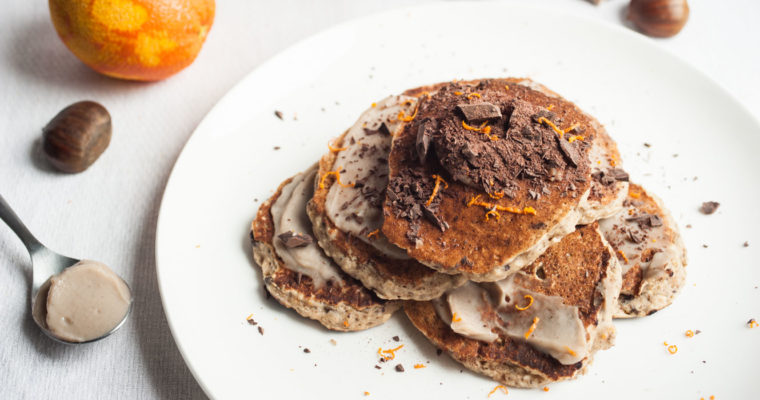 Perfectly fluffy chocolate and orange pancakes w/ chestnut spread {vegan}