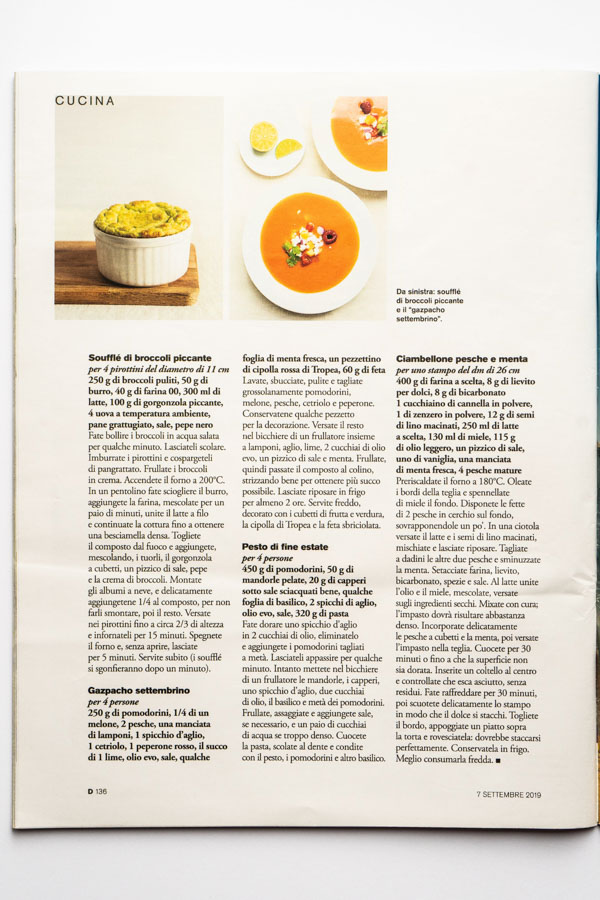 Food editorial on D di Repubblica (Sept 7th, 2019) by Marta Giaccone