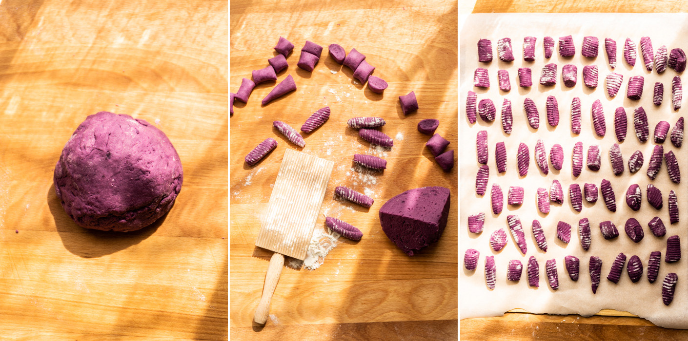 Ube (purple sweet potato) gnocchi w/ a walnut-caper {vegan} - Marta's Plants
